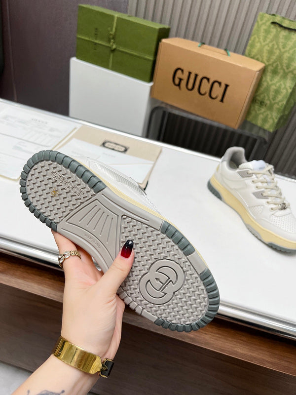 Gucci crisp white luxury sneakers view 9 retro runner design