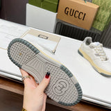 Gucci crisp white luxury sneakers view 9 retro runner design