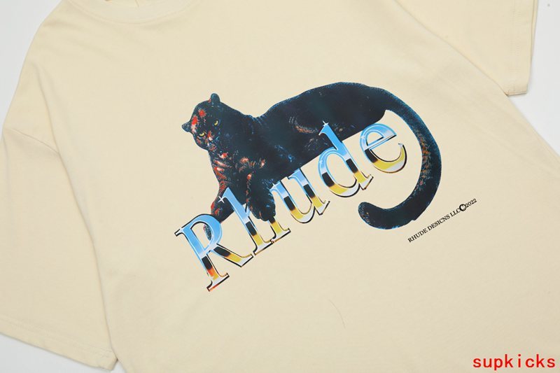 Side profile of Rhude luxury clothing with relaxed-fit cut
