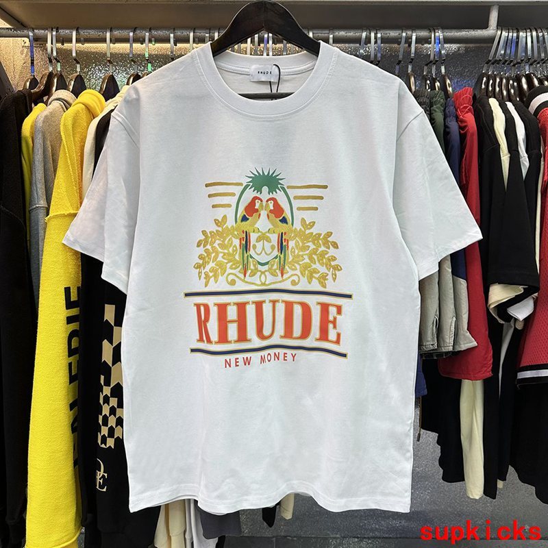 Flat lay presentation of Rhude luxury clothing with relaxed-fit cut
