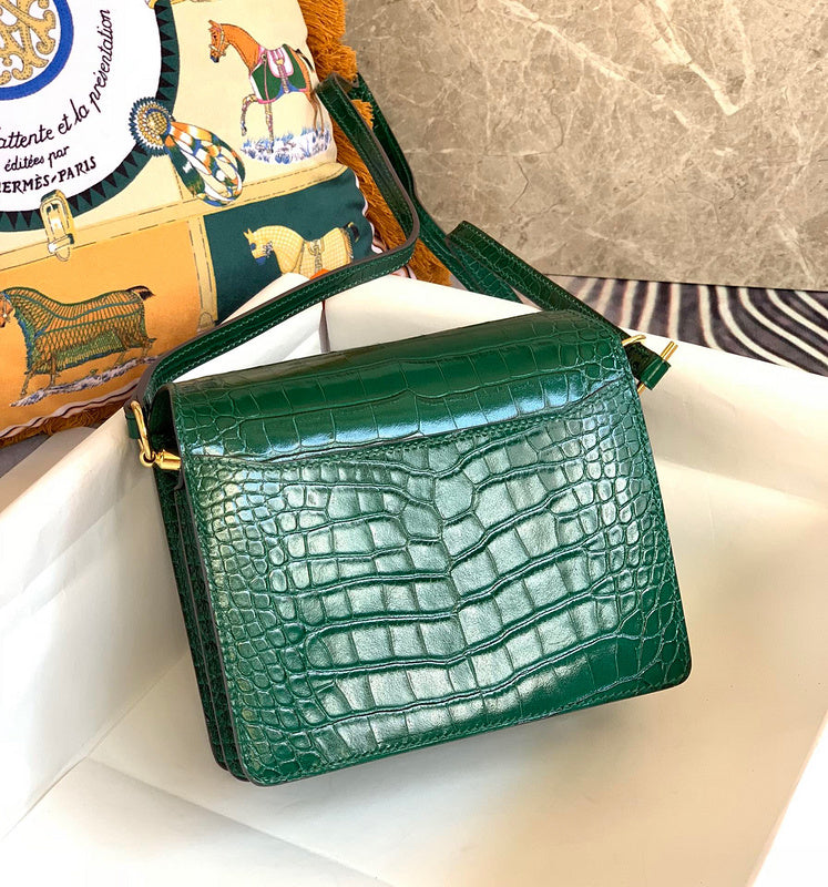 Side view of elegant structured handbag