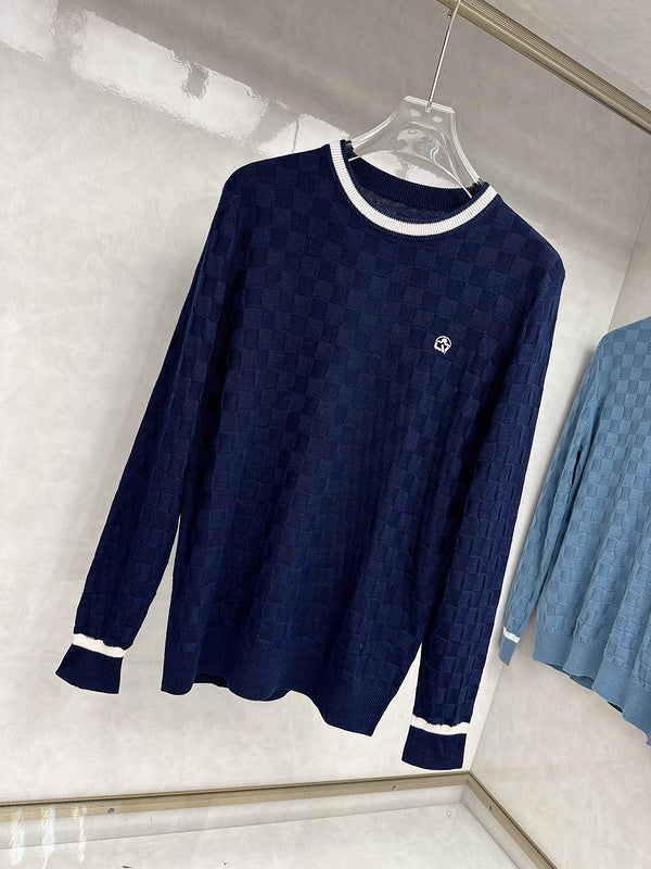 Side profile of Louis Vuitton luxury clothing with signature branding