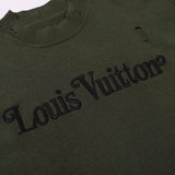 Front view of Louis Vuitton luxury clothing with label-forward styling