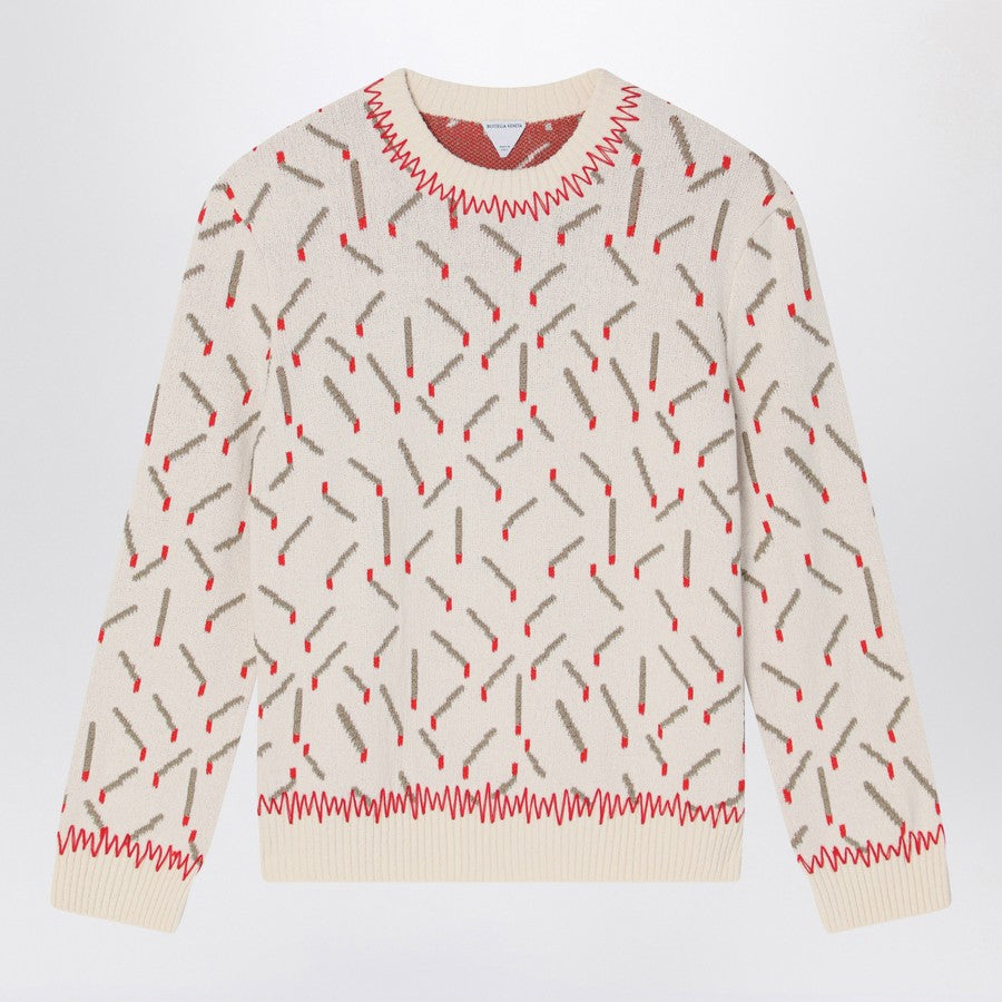 Bottega Veneta Sweaters? Bottega Veneta Men Ivory Sweater With Matchstick Jacquard Motif Luxury Designer Knit Sweater