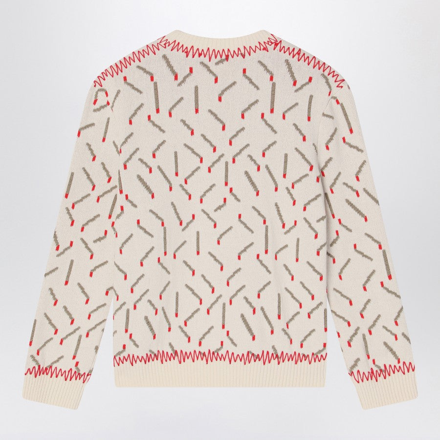 Bottega Veneta Sweaters? Bottega Veneta Men Ivory Sweater With Matchstick Jacquard Motif Luxury Designer Knit Sweater