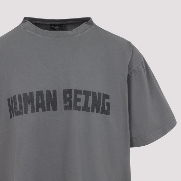 Balenciaga T-Shirts- BALENCIAGA Human Being Crew Neck T-Shirt Premium Designer Cotton T-Shirt