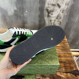 Side profile of Gucci tonal black sneakers chunky sole construction
