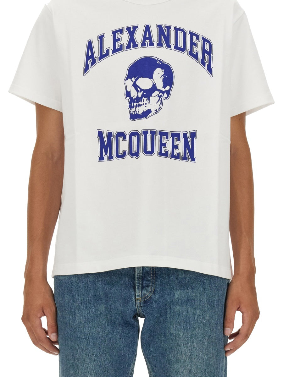 Close-up of Alexander McQueen tee shirts hardware and fine stitching