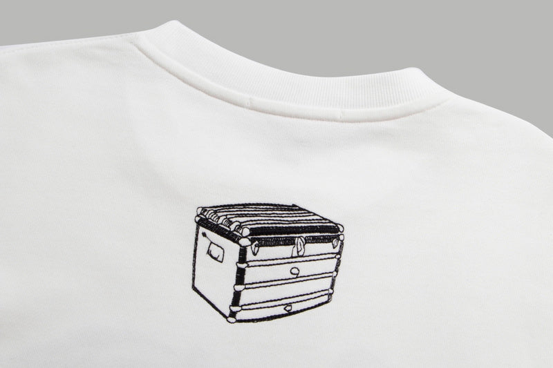 Flat lay presentation of Louis Vuitton luxury clothing with signature branding