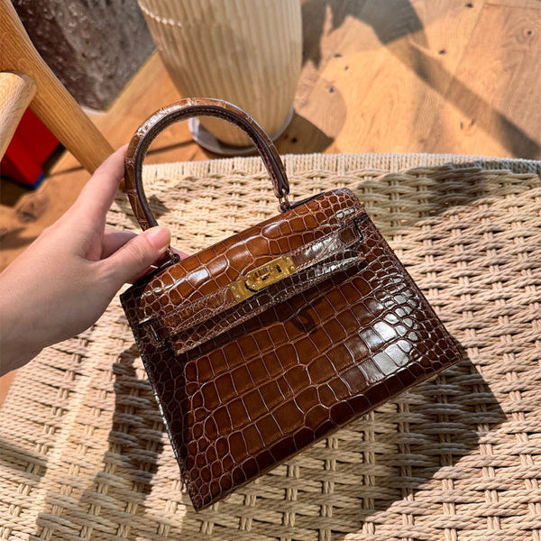 Side view of balanced structured handbag