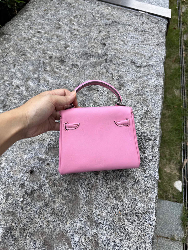 Side view of timeless structured handbag