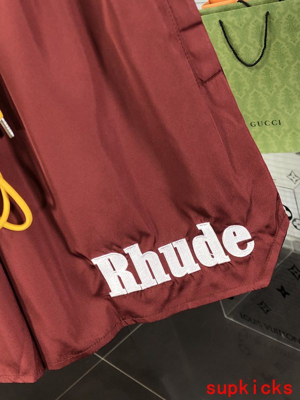Close-up detail shot of Rhude luxury clothing with runway-inspired design