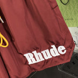 Close-up detail shot of Rhude luxury clothing with runway-inspired design