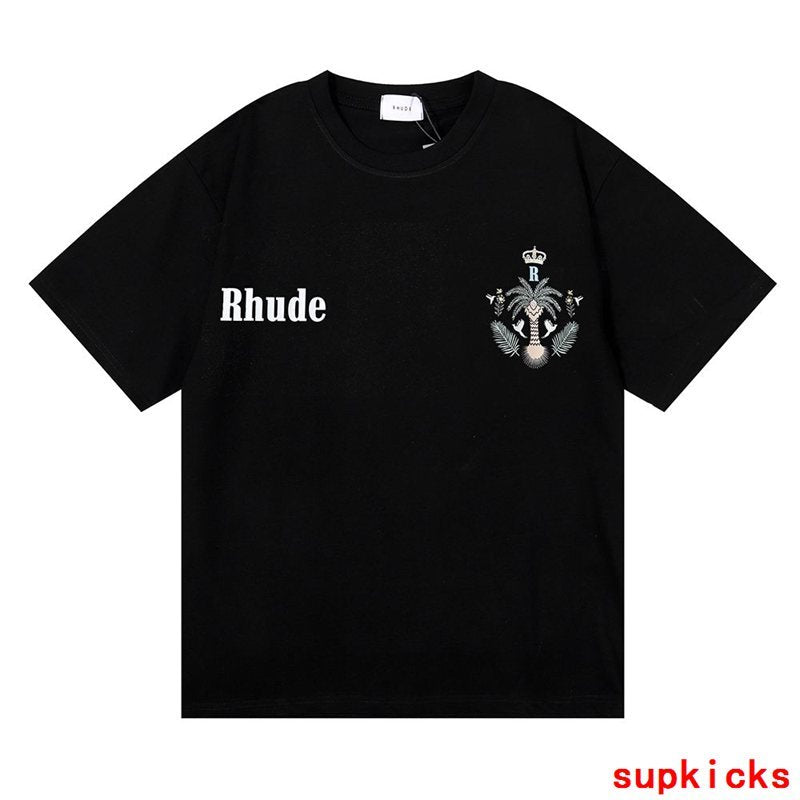 Full styled look of Rhude luxury clothing with label-forward styling