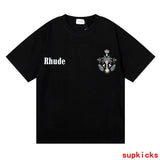 Full styled look of Rhude luxury clothing with label-forward styling