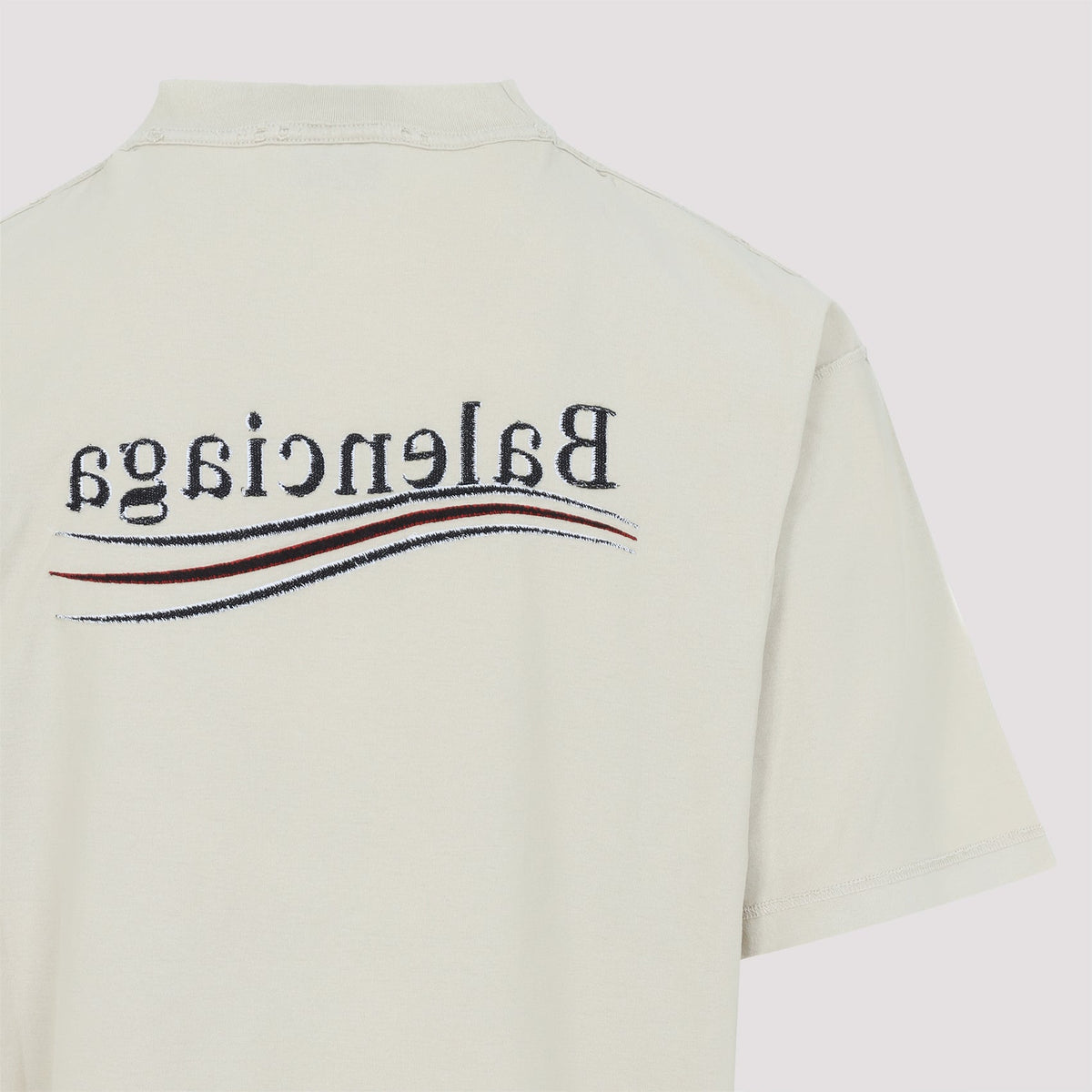 Close-up of Balenciaga t-shirts & tops hardware and fine stitching