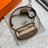Side view of structured structured handbag
