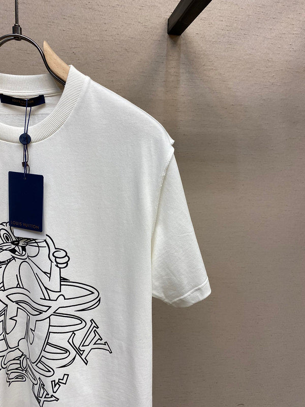 Full styled look of Louis Vuitton cotton t-shirt with signature branding