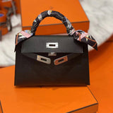 Side view of considered structured handbag