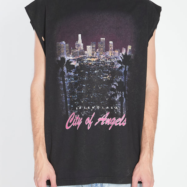 Balenciaga T-Shirts? BALENCIAGA City of Angels Oversized Sleeveless T-Shirt - Size 02 Premium Designer Cotton T-Shirt