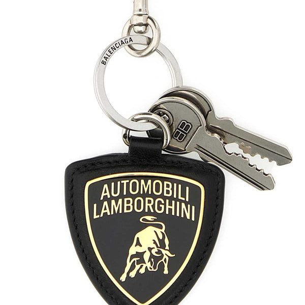 Balenciaga Bags? BALENCIAGA Metal and Leather Keyring Collaboration Shield Charm for Men Luxury Designer Leather Handbag