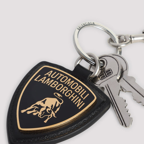Balenciaga Bags? BALENCIAGA Metal and Leather Keyring Collaboration Shield Charm for Men Luxury Designer Leather Handbag