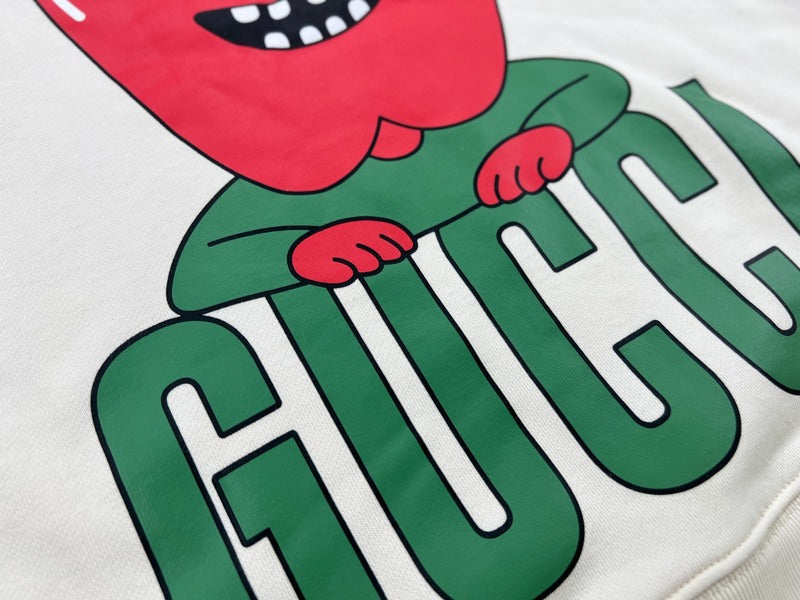 Back view of Gucci luxury clothing with signature branding