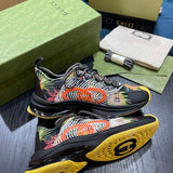 Side profile of Gucci bold contrast sneakers streetwear statement look