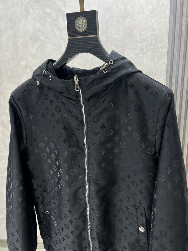 Back view of Louis Vuitton luxury clothing with label-forward styling