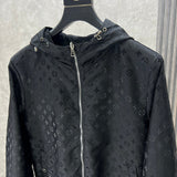Back view of Louis Vuitton luxury clothing with label-forward styling