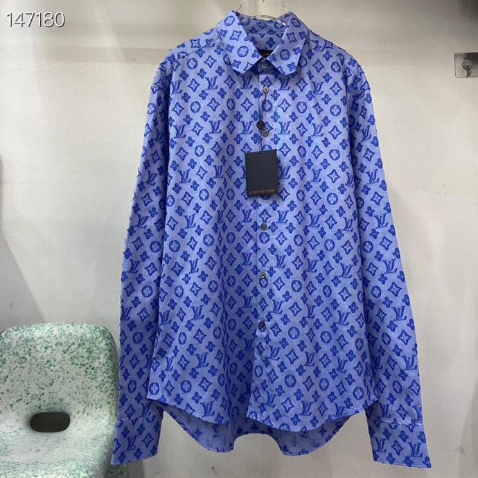 Close-up detail shot of Louis Vuitton luxury clothing with signature branding