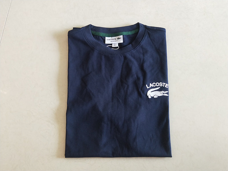 Close-up detail shot of Lacoste luxury clothing with signature branding