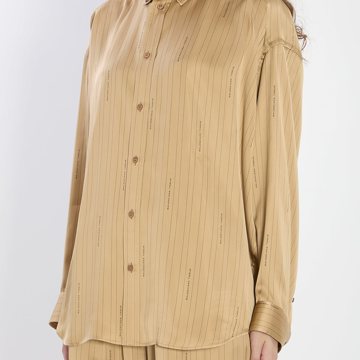 Balenciaga Tops? BALENCIAGA Satin Shirt with Striped Pattern - Relaxed Fit Elegant Everyday Designer Top