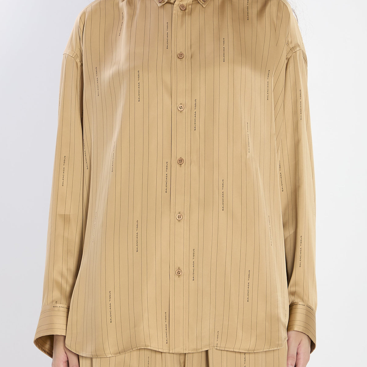 Balenciaga Tops? BALENCIAGA Satin Shirt with Striped Pattern - Relaxed Fit Elegant Everyday Designer Top