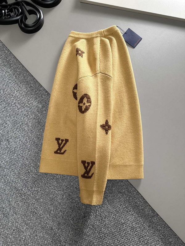 Side profile of Louis Vuitton luxury clothing with signature branding
