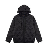 Front view of Louis Vuitton luxury clothing with monogram-inspired silhouette