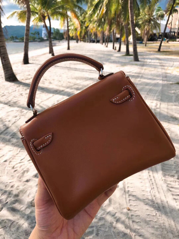 Side view of modern structured handbag