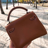 Side view of modern structured handbag