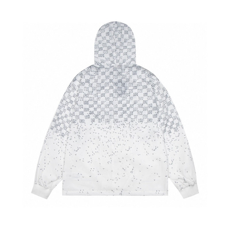 Side profile of Louis Vuitton luxury clothing with monogram-inspired silhouette