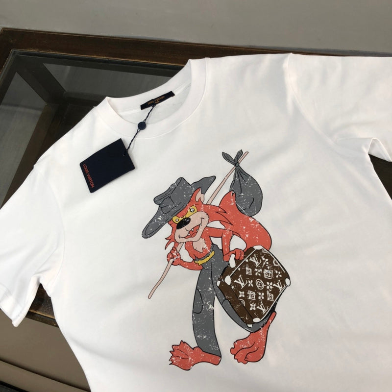 Close-up detail shot of Louis Vuitton cotton t-shirt with streetwear-inspired cut