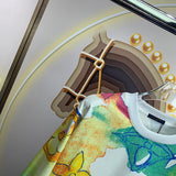 Flat lay presentation of Louis Vuitton luxury clothing with signature branding