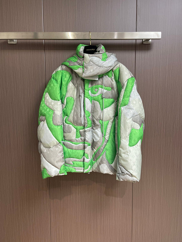 Front view of Louis Vuitton luxury clothing with logo-detail design
