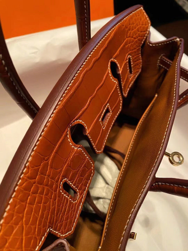 Side view of structured structured handbag