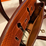 Side view of structured structured handbag