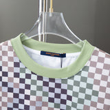 Close-up detail shot of Louis Vuitton cotton t-shirt with monogram-inspired silhouette