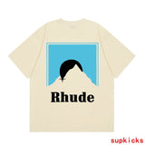 Front view of Rhude luxury clothing with tailored silhouette