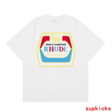 Full styled look of Rhude luxury clothing with signature branding