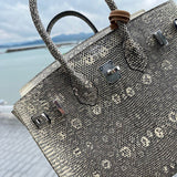 Close-up detail of poised bag design
