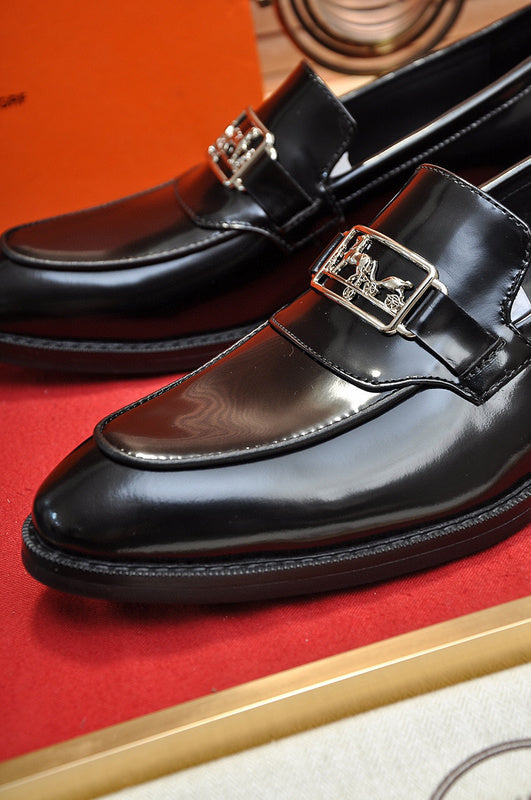 Hermès Grey Loafer Flats - Close-Up Texture View