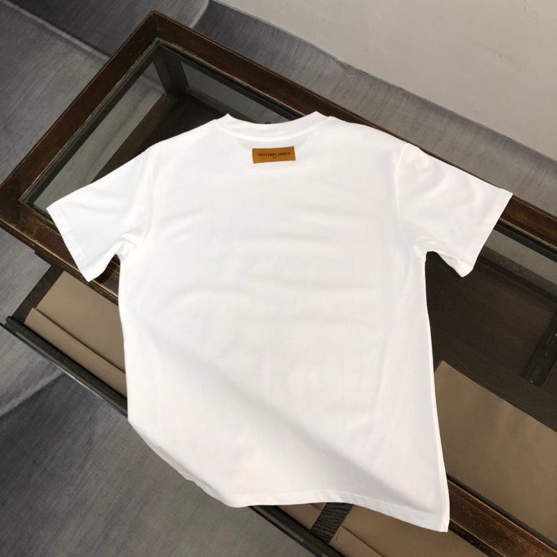 Close-up detail shot of Louis Vuitton cotton t-shirt with runway-inspired design